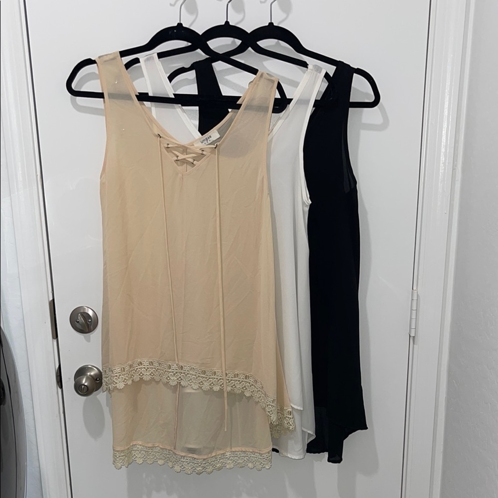 Bundle of 3 Chiffon Blouses - Cream, White, and Black size small